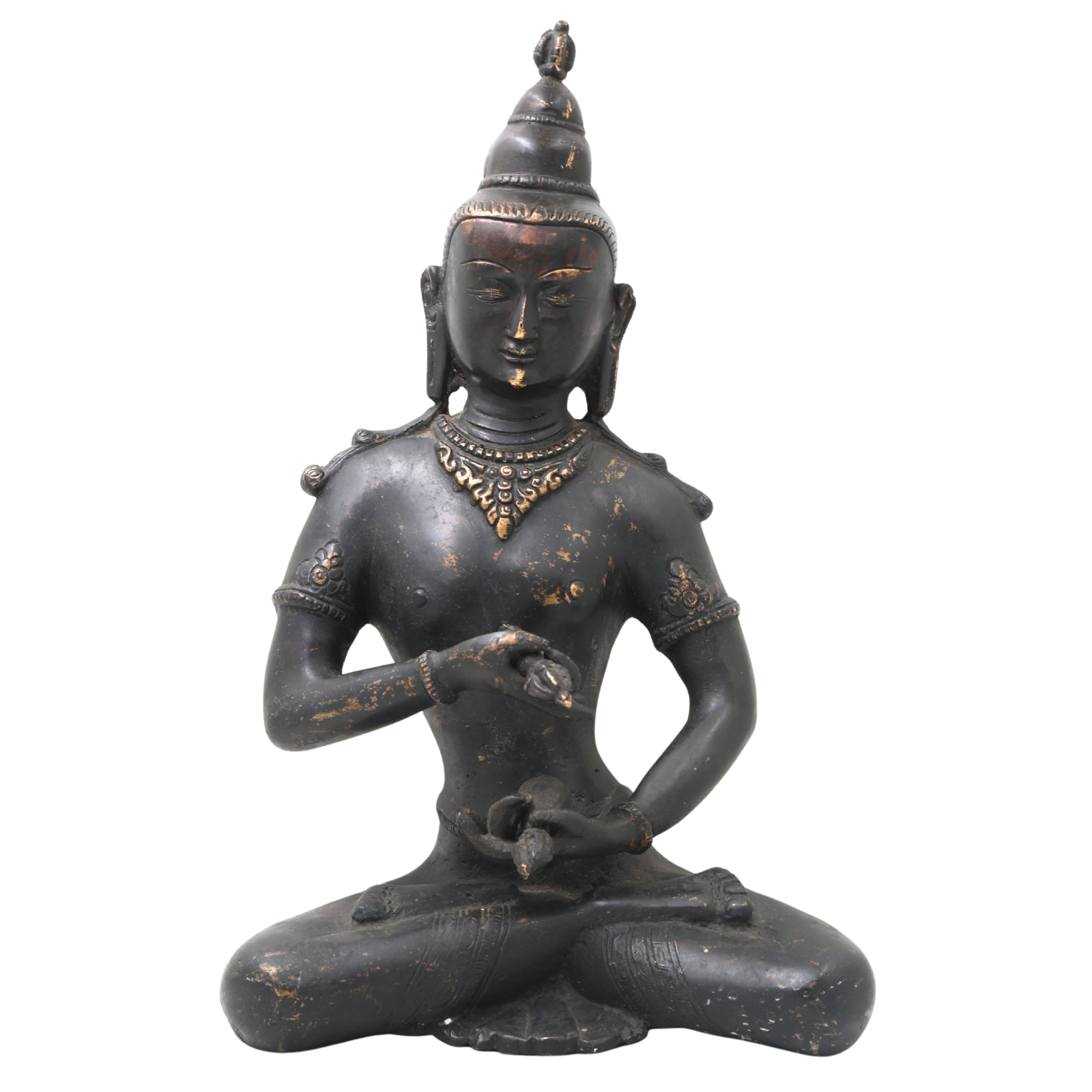 Brass Lokeshwar Buddha Idol | Avalokiteshvara Murti | Bodhisattva of Compassion Statue | Antique Peetal Vigraha for Home, Temple & Office Decor,Black, 13 Inch, 1 Piece