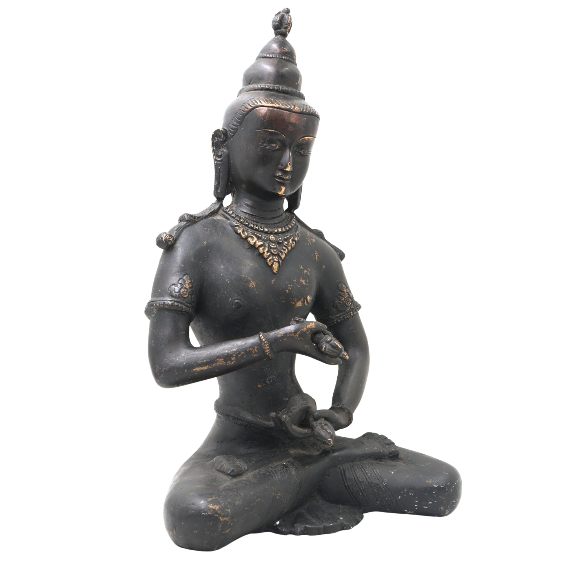 Brass Lokeshwar Buddha Idol | Avalokiteshvara Murti | Bodhisattva of Compassion Statue | Antique Peetal Vigraha for Home, Temple & Office Decor,Black, 13 Inch, 1 Piece