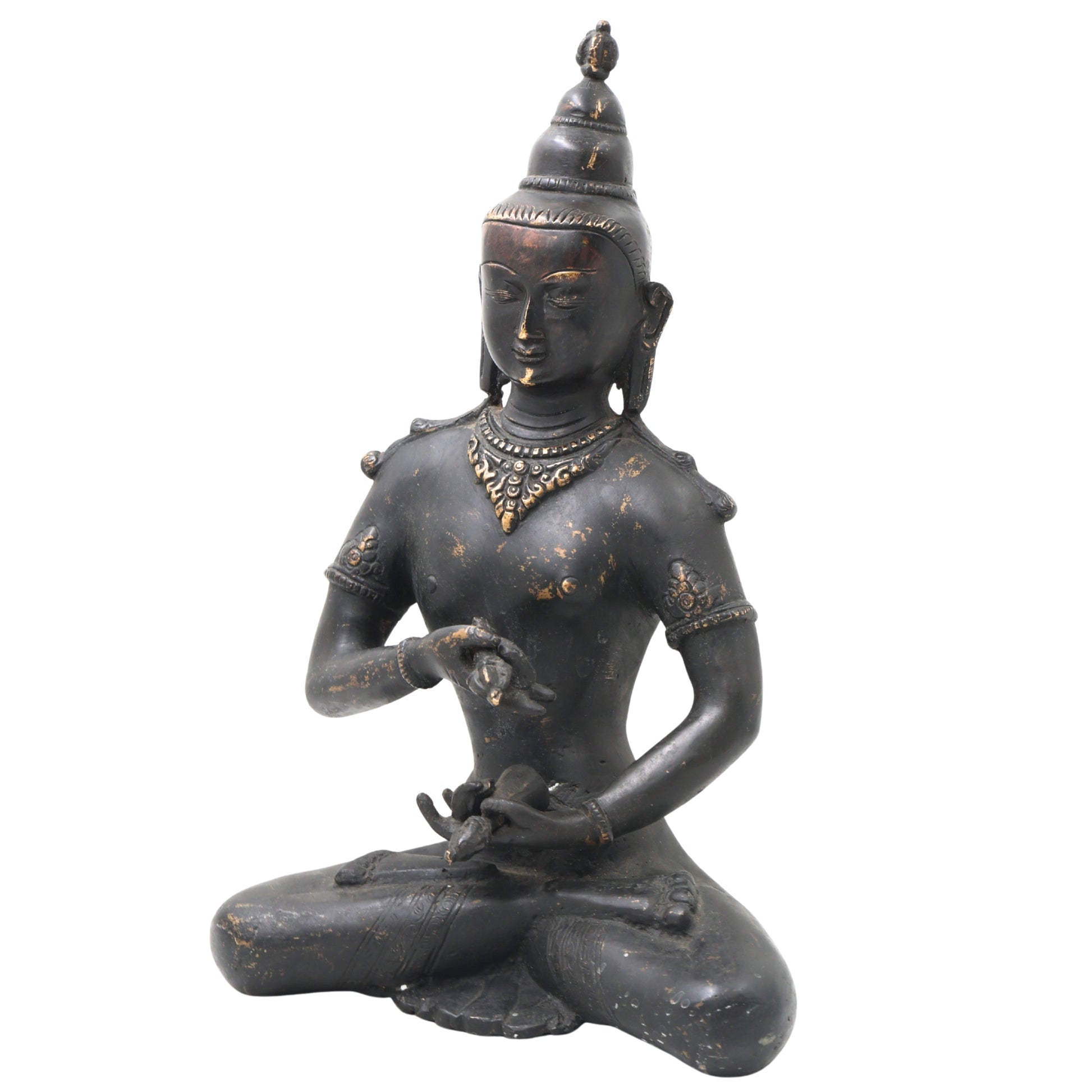 Brass Lokeshwar Buddha Idol | Avalokiteshvara Murti | Bodhisattva of Compassion Statue | Antique Peetal Vigraha for Home, Temple & Office Decor,Black, 13 Inch, 1 Piece
