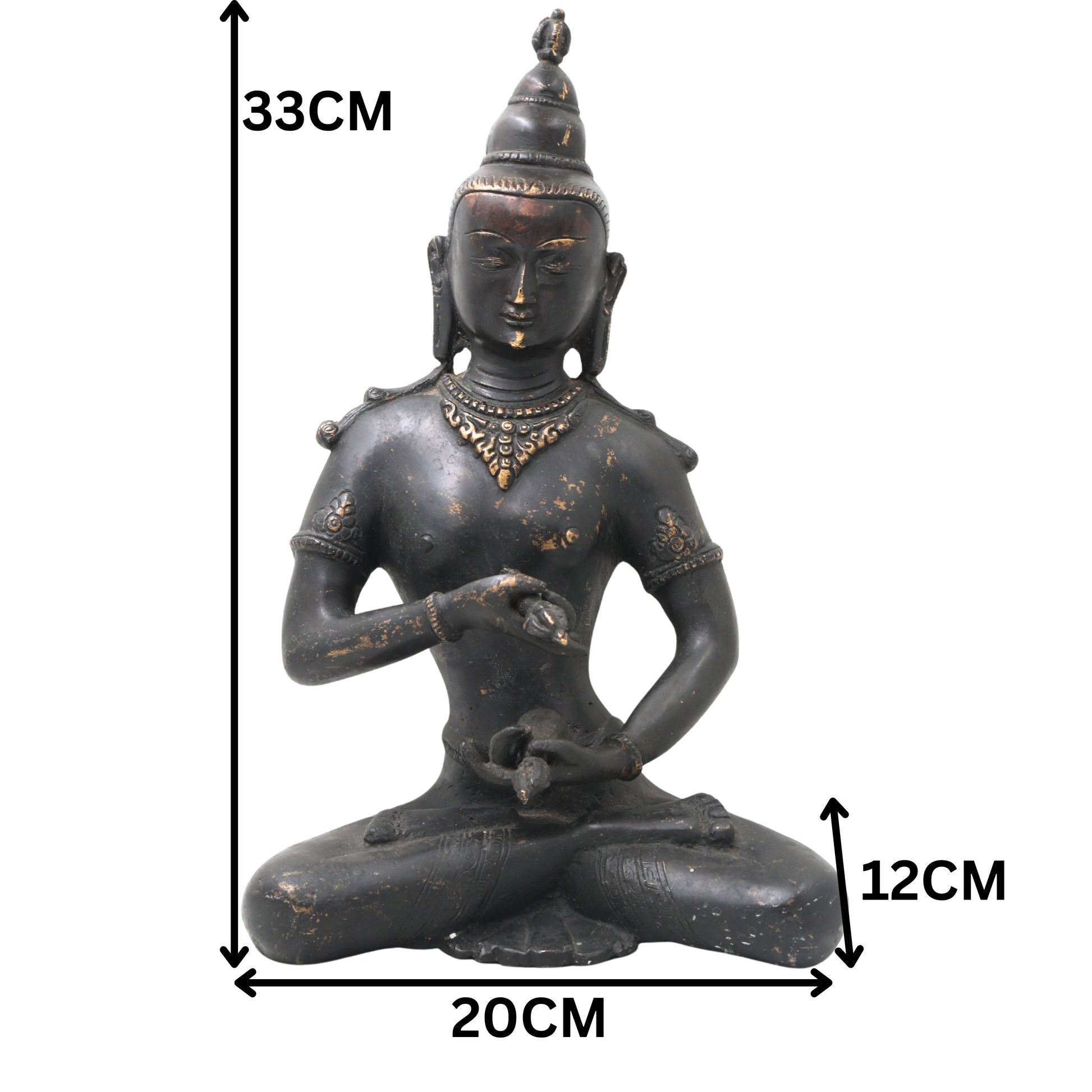 Brass Lokeshwar Buddha Idol | Avalokiteshvara Murti | Bodhisattva of Compassion Statue | Antique Peetal Vigraha for Home, Temple & Office Decor,Black, 13 Inch, 1 Piece