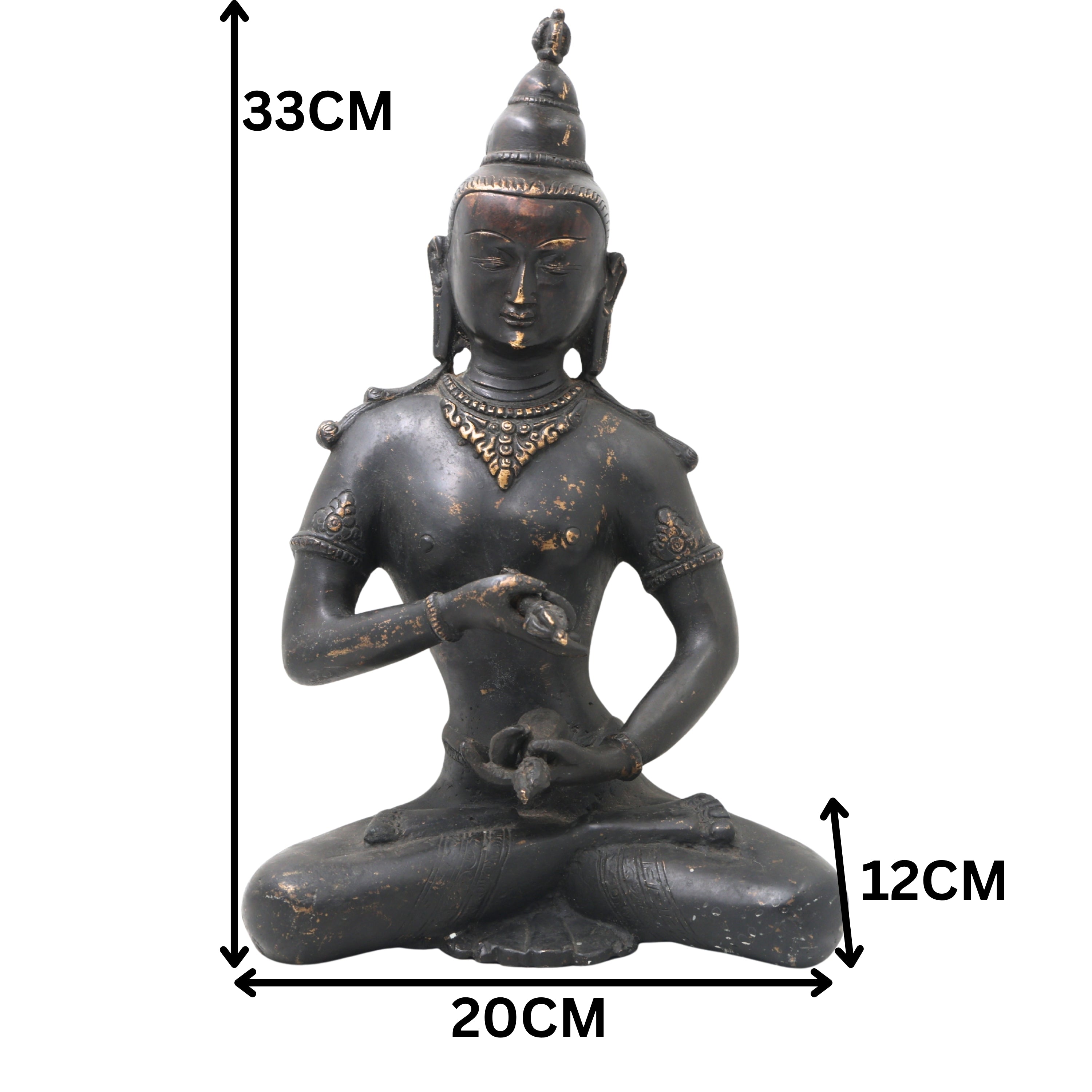 Brass Lokeshwar Buddha Idol | Avalokiteshvara Murti | Bodhisattva of Compassion Statue | Antique Peetal Vigraha for Home, Temple & Office Decor,Black, 13 Inch, 1 Piece