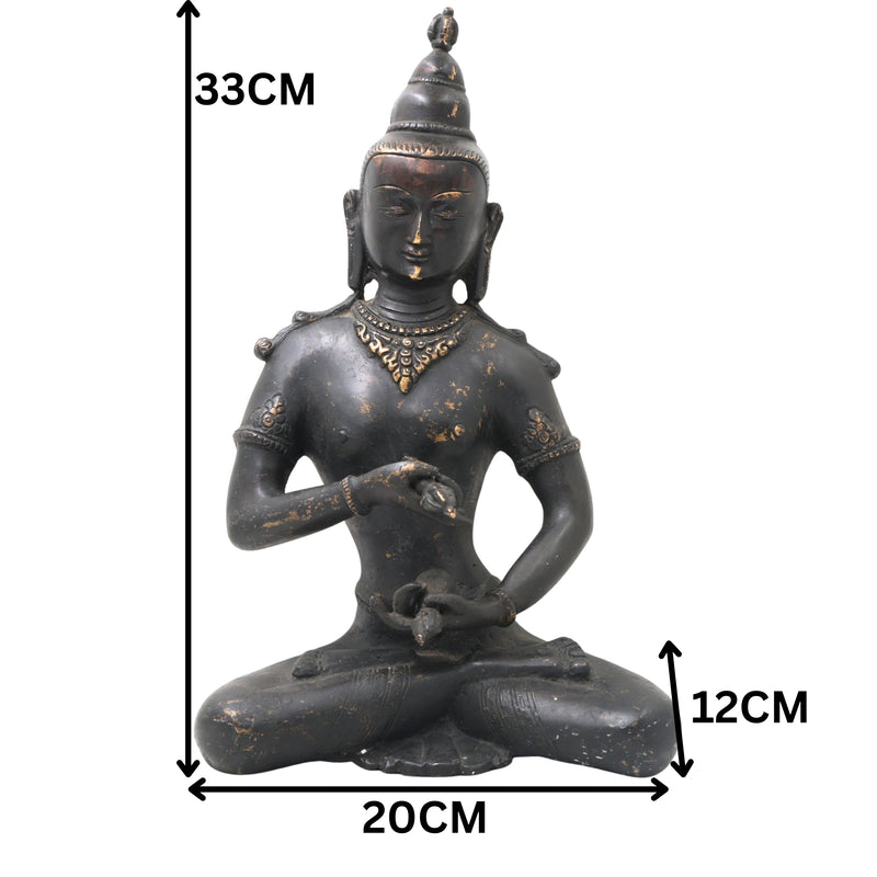 Brass Lokeshwar Buddha Idol | Avalokiteshvara Murti | Bodhisattva of Compassion Statue | Antique Peetal Vigraha for Home, Temple & Office Decor,Black, 13 Inch, 1 Piece