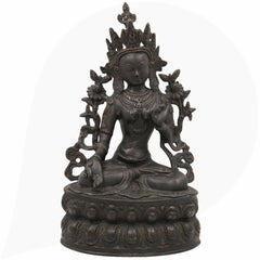 Tibetan Tara Maa Brass Idol – Green Tara, White Tara, Jetsun Dolma Murti, Handmade Brass Statue for Home, Temple & Puja Decor,Black, 13.5 Inch, 1 Piece