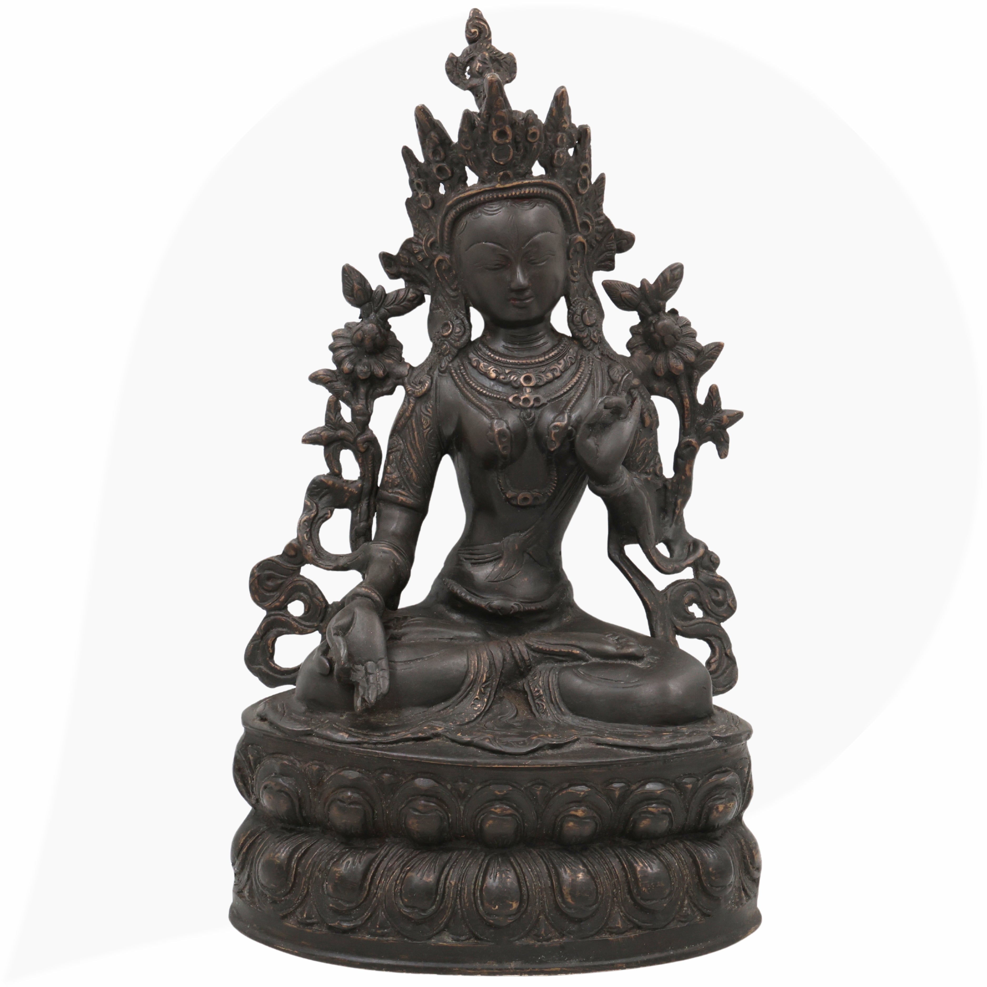 Tibetan Tara Maa Brass Idol – Green Tara, White Tara, Jetsun Dolma Murti, Handmade Brass Statue for Home, Temple & Puja Decor,Black, 13.5 Inch, 1 Piece