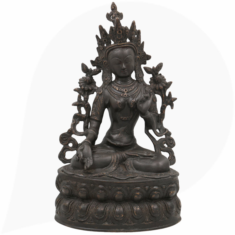 Tibetan Tara Maa Brass Idol – Green Tara, White Tara, Jetsun Dolma Murti, Handmade Brass Statue for Home, Temple & Puja Decor,Black, 13.5 Inch, 1 Piece