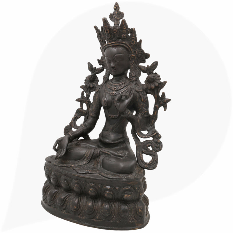 Tibetan Tara Maa Brass Idol – Green Tara, White Tara, Jetsun Dolma Murti, Handmade Brass Statue for Home, Temple & Puja Decor,Black, 13.5 Inch, 1 Piece