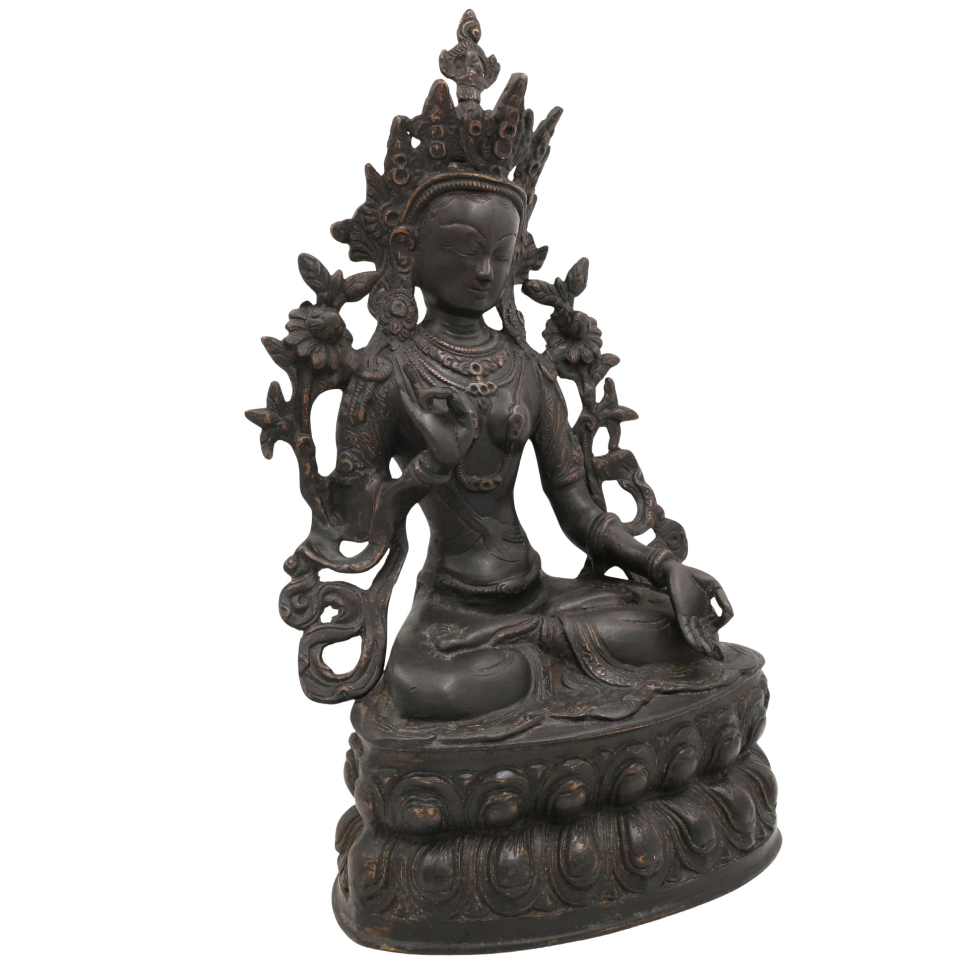 Tibetan Tara Maa Brass Idol – Green Tara, White Tara, Jetsun Dolma Murti, Handmade Brass Statue for Home, Temple & Puja Decor,Black, 13.5 Inch, 1 Piece