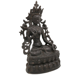 Tibetan Tara Maa Brass Idol – Green Tara, White Tara, Jetsun Dolma Murti, Handmade Brass Statue for Home, Temple & Puja Decor,Black, 13.5 Inch, 1 Piece