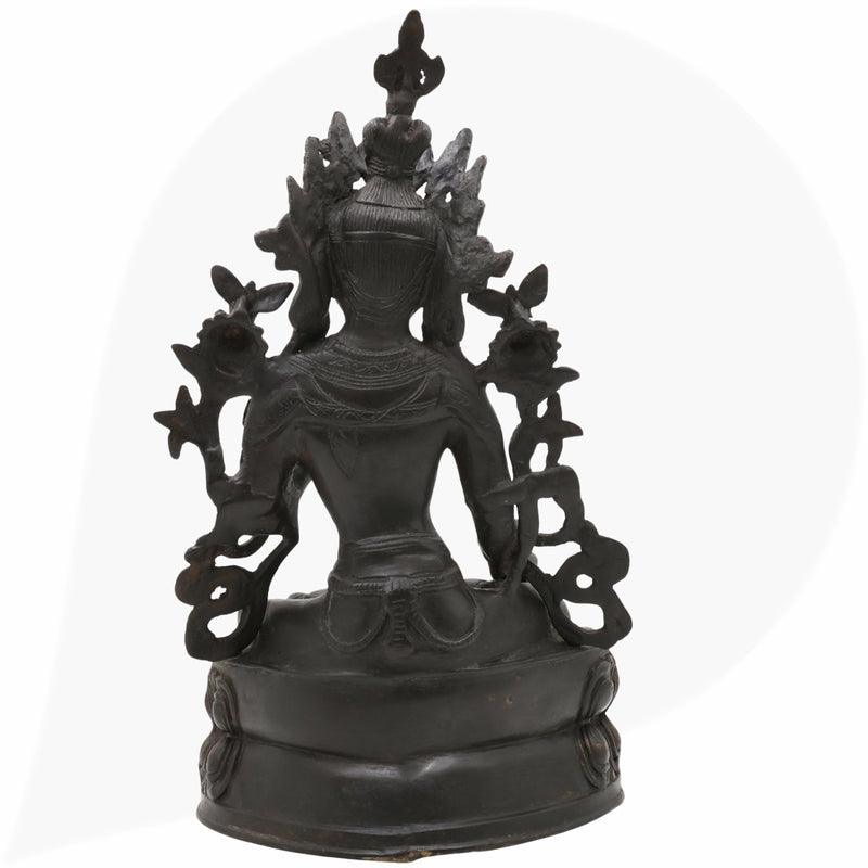 Tibetan Tara Maa Brass Idol – Green Tara, White Tara, Jetsun Dolma Murti, Handmade Brass Statue for Home, Temple & Puja Decor,Black, 13.5 Inch, 1 Piece