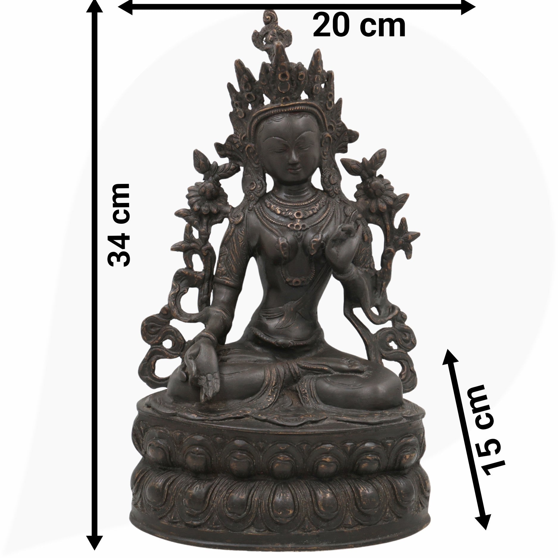 Tibetan Tara Maa Brass Idol – Green Tara, White Tara, Jetsun Dolma Murti, Handmade Brass Statue for Home, Temple & Puja Decor,Black, 13.5 Inch, 1 Piece