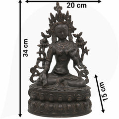 Tibetan Tara Maa Brass Idol – Green Tara, White Tara, Jetsun Dolma Murti, Handmade Brass Statue for Home, Temple & Puja Decor,Black, 13.5 Inch, 1 Piece