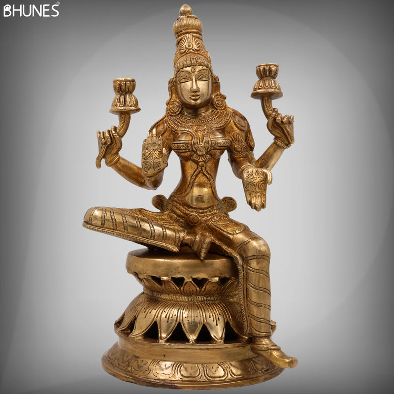 Brass Mahalakshmi Idol – Handcrafted Shri Lakshmi | Gajalakshmi | Dhanalakshmi | Padma Devi Murti for Pooja, Home Temple & Decor – 30cm,Gold, 12 Inch, 1 Piece