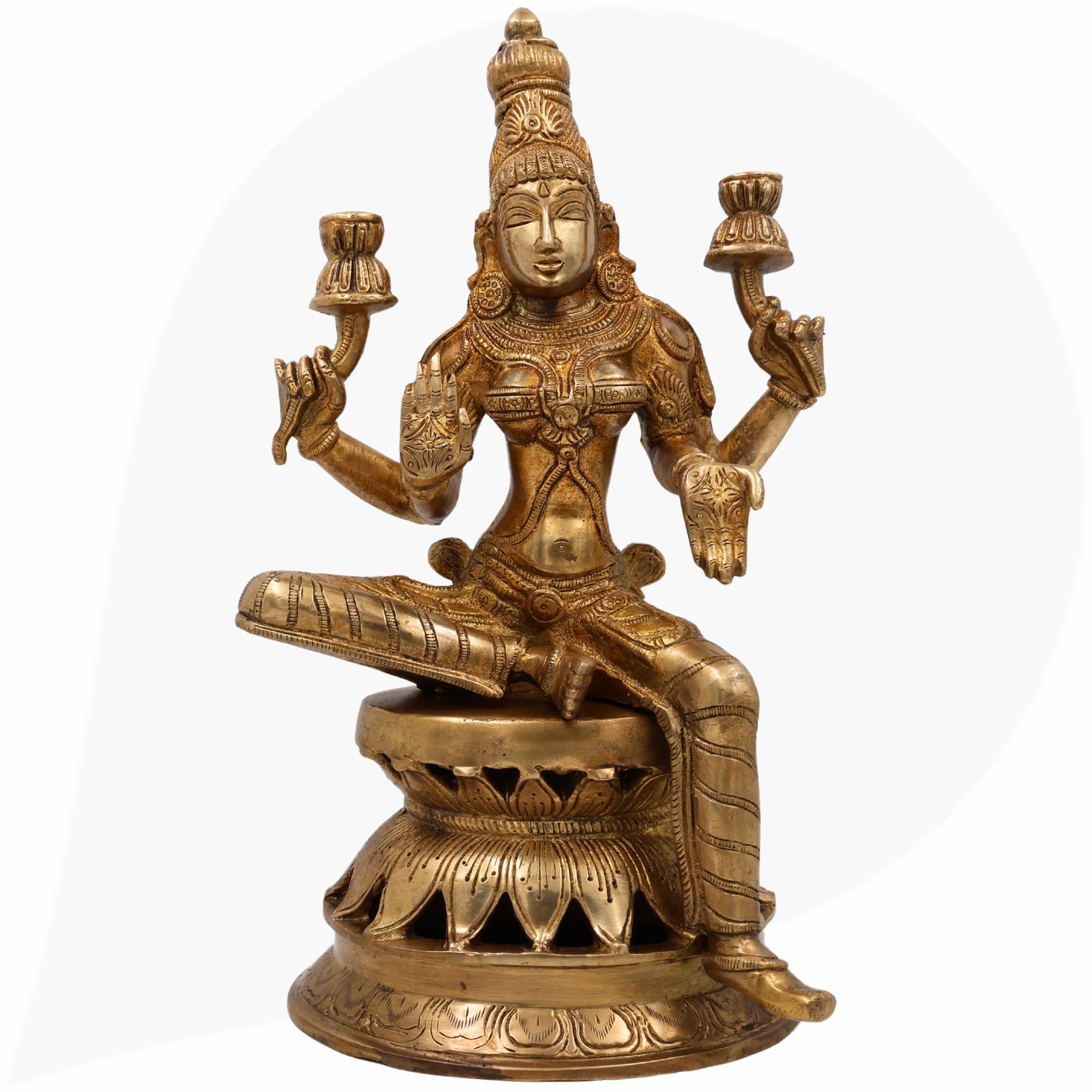 Brass Mahalakshmi Idol – Handcrafted Shri Lakshmi | Gajalakshmi | Dhanalakshmi | Padma Devi Murti for Pooja, Home Temple & Decor – 30cm,Gold, 12 Inch, 1 Piece