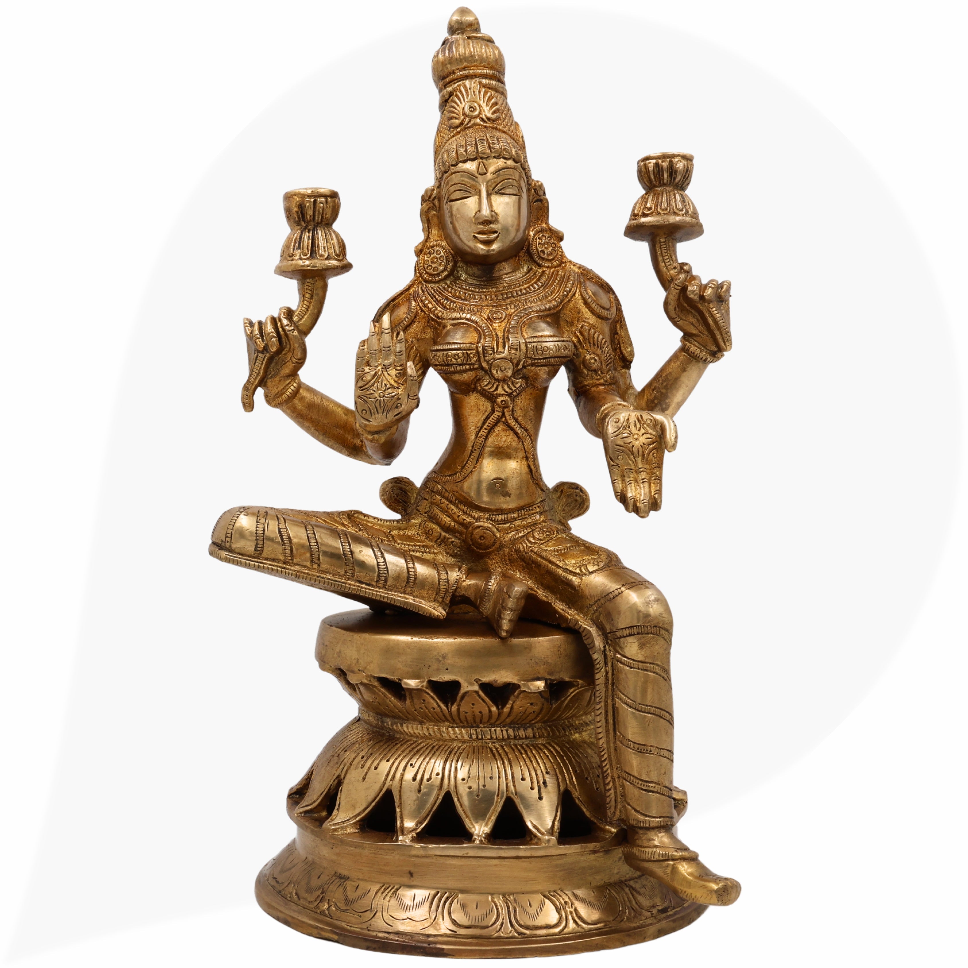 Brass Mahalakshmi Idol – Handcrafted Shri Lakshmi | Gajalakshmi | Dhanalakshmi | Padma Devi Murti for Pooja, Home Temple & Decor – 30cm,Gold, 12 Inch, 1 Piece
