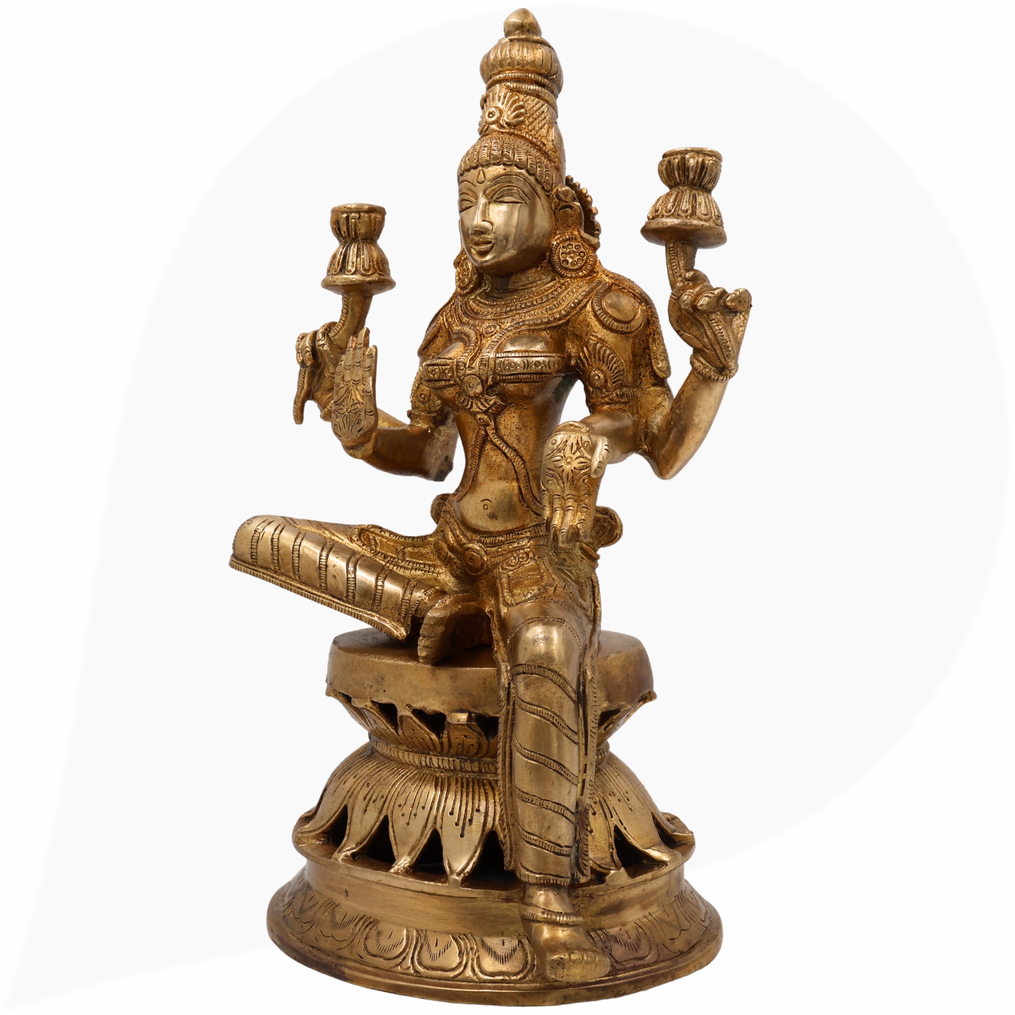 Brass Mahalakshmi Idol – Handcrafted Shri Lakshmi | Gajalakshmi | Dhanalakshmi | Padma Devi Murti for Pooja, Home Temple & Decor – 30cm,Gold, 12 Inch, 1 Piece