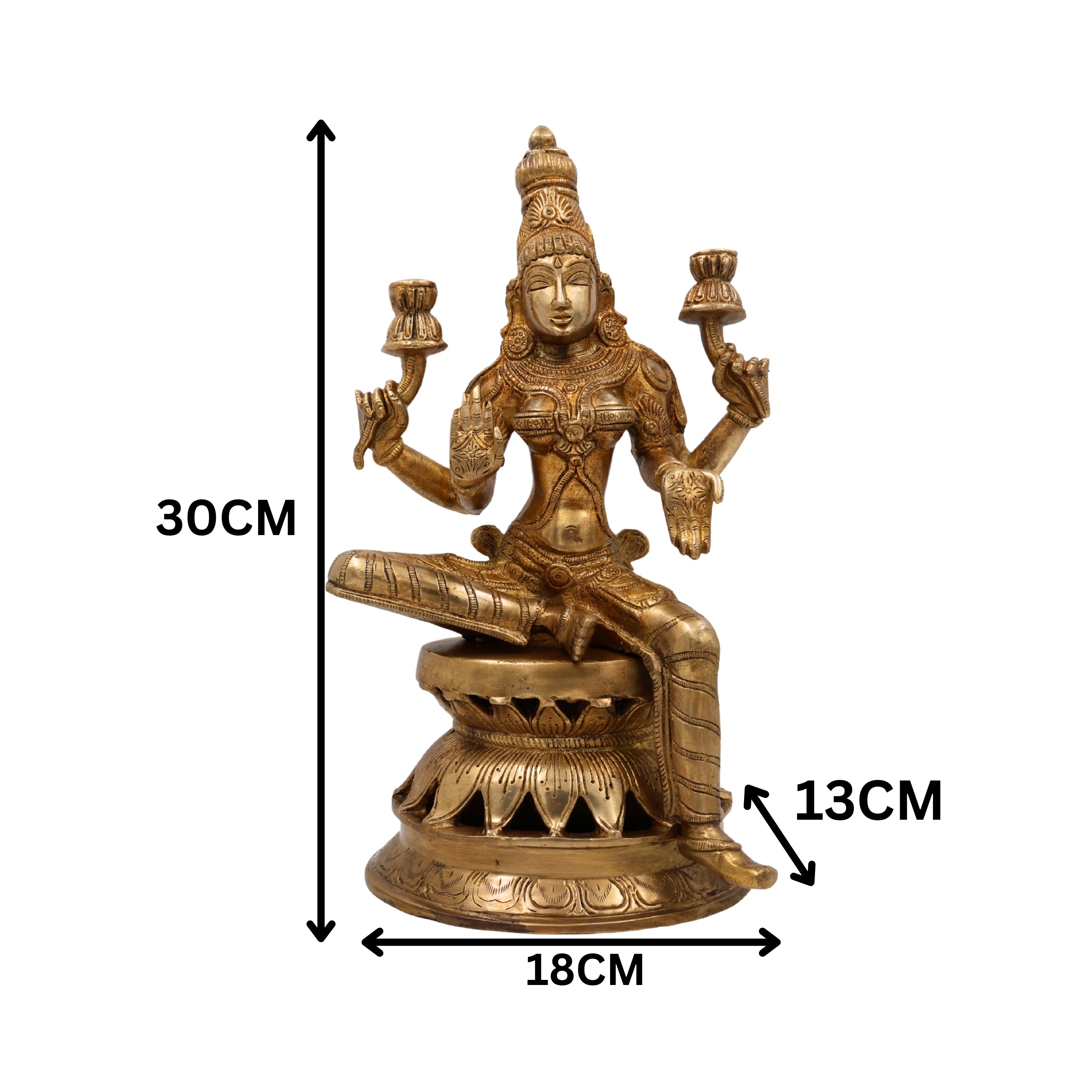 Brass Mahalakshmi Idol – Handcrafted Shri Lakshmi | Gajalakshmi | Dhanalakshmi | Padma Devi Murti for Pooja, Home Temple & Decor – 30cm,Gold, 12 Inch, 1 Piece
