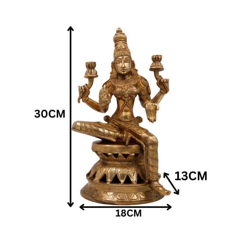 Brass Mahalakshmi Idol – Handcrafted Shri Lakshmi | Gajalakshmi | Dhanalakshmi | Padma Devi Murti for Pooja, Home Temple & Decor – 30cm,Gold, 12 Inch, 1 Piece