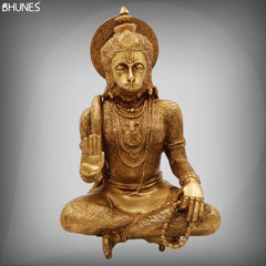 Brass Hanuman Idol – Maruti, Bajrangbali, Anjaneya, Pavanputra, Sankat Mochan Murti for Home Temple Decor & Pooja,Gold, 12 Inch, 1 Piece