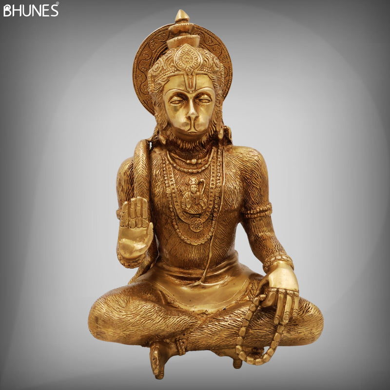 Brass Hanuman Idol – Maruti, Bajrangbali, Anjaneya, Pavanputra, Sankat Mochan Murti for Home Temple Decor & Pooja,Gold, 12 Inch, 1 Piece