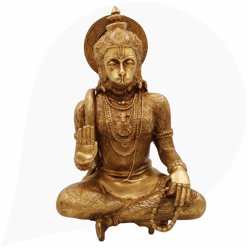 Brass Hanuman Idol – Maruti, Bajrangbali, Anjaneya, Pavanputra, Sankat Mochan Murti for Home Temple Decor & Pooja,Gold, 12 Inch, 1 Piece