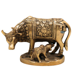 Handcrafted Brass Kamadhenu Idol, Surabhi Cow Sculpture, Divine Gomata Murti for Home, Temple, Puja & Gifting,Gold, 3.5 Inch, 1 Piece