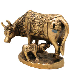 Handcrafted Brass Kamadhenu Idol, Surabhi Cow Sculpture, Divine Gomata Murti for Home, Temple, Puja & Gifting,Gold, 3.5 Inch, 1 Piece