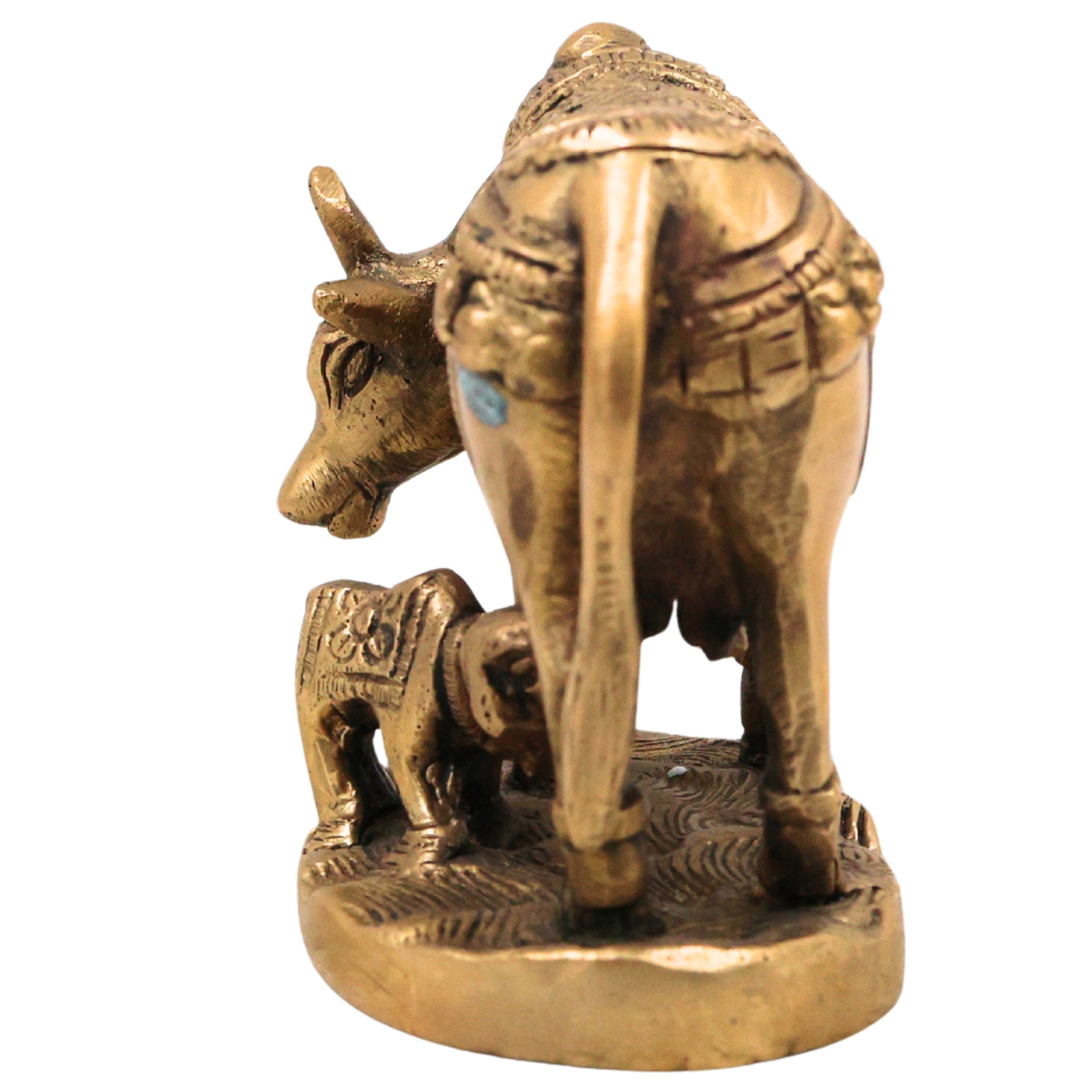 Handcrafted Brass Kamadhenu Idol, Surabhi Cow Sculpture, Divine Gomata Murti for Home, Temple, Puja & Gifting,Gold, 3.5 Inch, 1 Piece