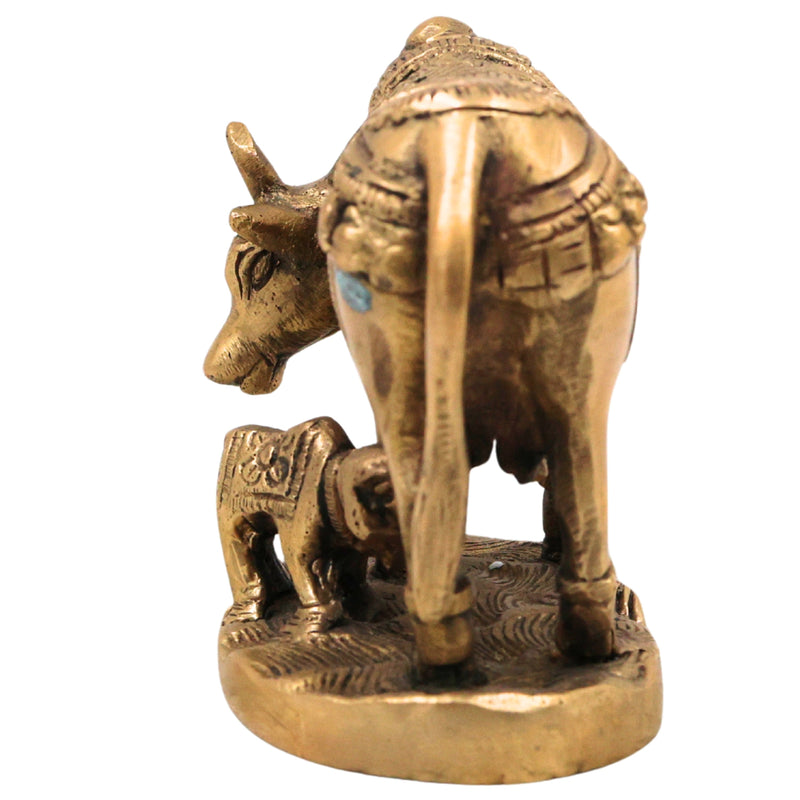 Handcrafted Brass Kamadhenu Idol, Surabhi Cow Sculpture, Divine Gomata Murti for Home, Temple, Puja & Gifting,Gold, 3.5 Inch, 1 Piece