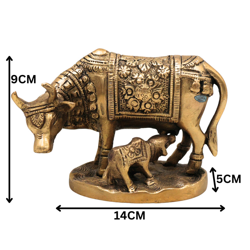 Handcrafted Brass Kamadhenu Idol, Surabhi Cow Sculpture, Divine Gomata Murti for Home, Temple, Puja & Gifting,Gold, 3.5 Inch, 1 Piece