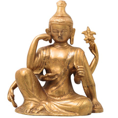 Brass Lokeshwar Buddha Idol, Avalokiteshvara Murti, Bodhisattva of Compassion Vigraha, Home & Temple Decor Statue, Peetal / Ashtadhatu Showpiece for Pooja and Gifts,Gold, 9.5 Inch, 1 Piece