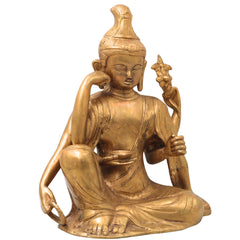 Brass Lokeshwar Buddha Idol, Avalokiteshvara Murti, Bodhisattva of Compassion Vigraha, Home & Temple Decor Statue, Peetal / Ashtadhatu Showpiece for Pooja and Gifts,Gold, 9.5 Inch, 1 Piece