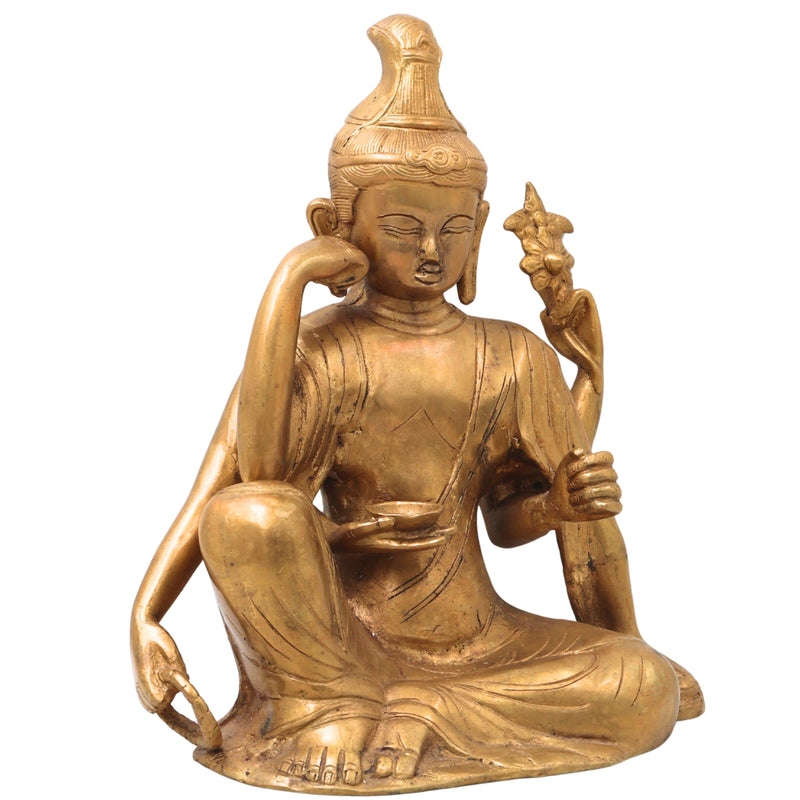 Brass Lokeshwar Buddha Idol, Avalokiteshvara Murti, Bodhisattva of Compassion Vigraha, Home & Temple Decor Statue, Peetal / Ashtadhatu Showpiece for Pooja and Gifts,Gold, 9.5 Inch, 1 Piece