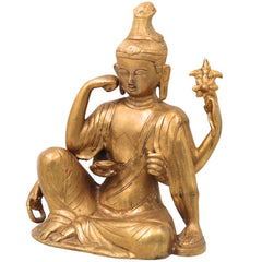 Brass Lokeshwar Buddha Idol, Avalokiteshvara Murti, Bodhisattva of Compassion Vigraha, Home & Temple Decor Statue, Peetal / Ashtadhatu Showpiece for Pooja and Gifts,Gold, 9.5 Inch, 1 Piece