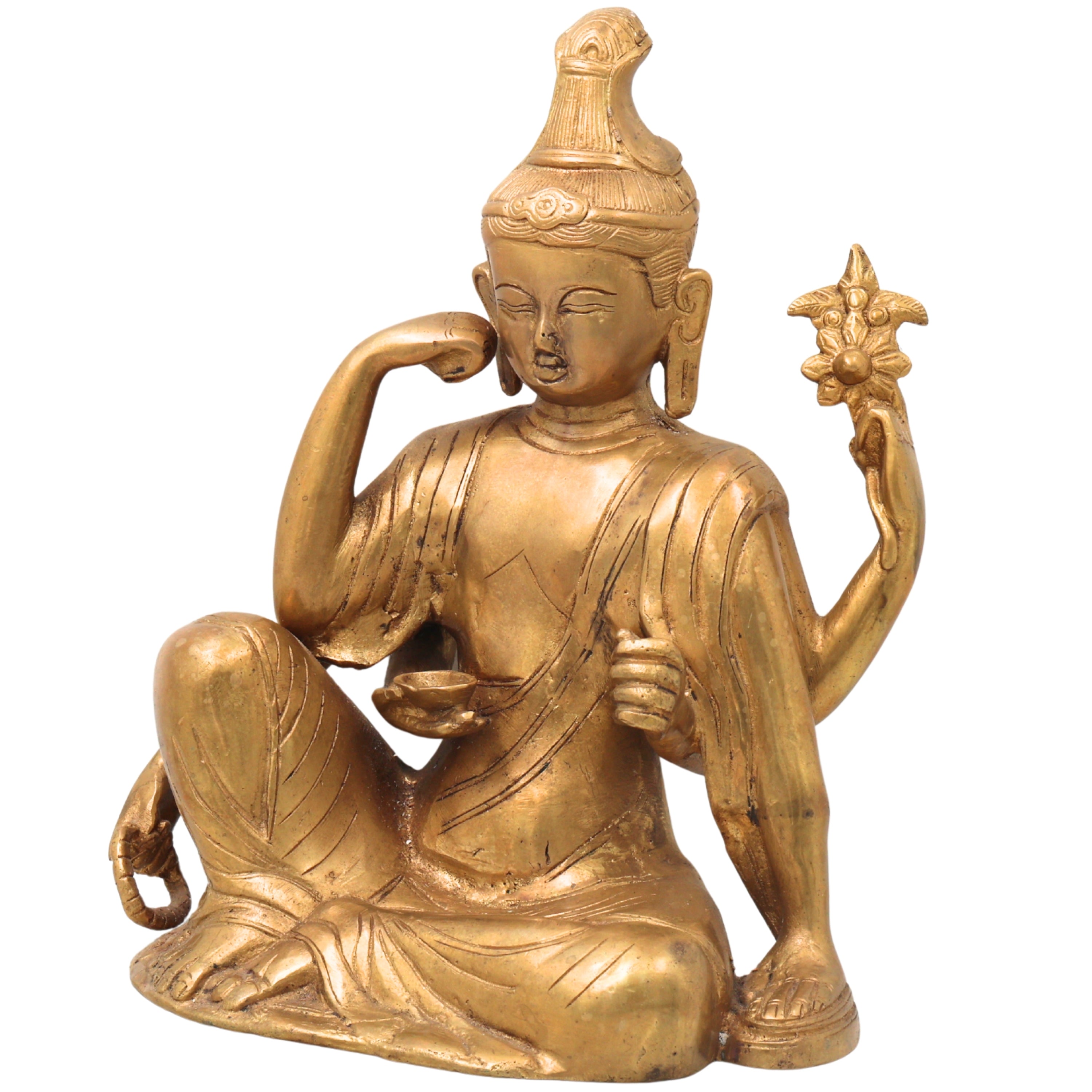 Brass Lokeshwar Buddha Idol, Avalokiteshvara Murti, Bodhisattva of Compassion Vigraha, Home & Temple Decor Statue, Peetal / Ashtadhatu Showpiece for Pooja and Gifts,Gold, 9.5 Inch, 1 Piece