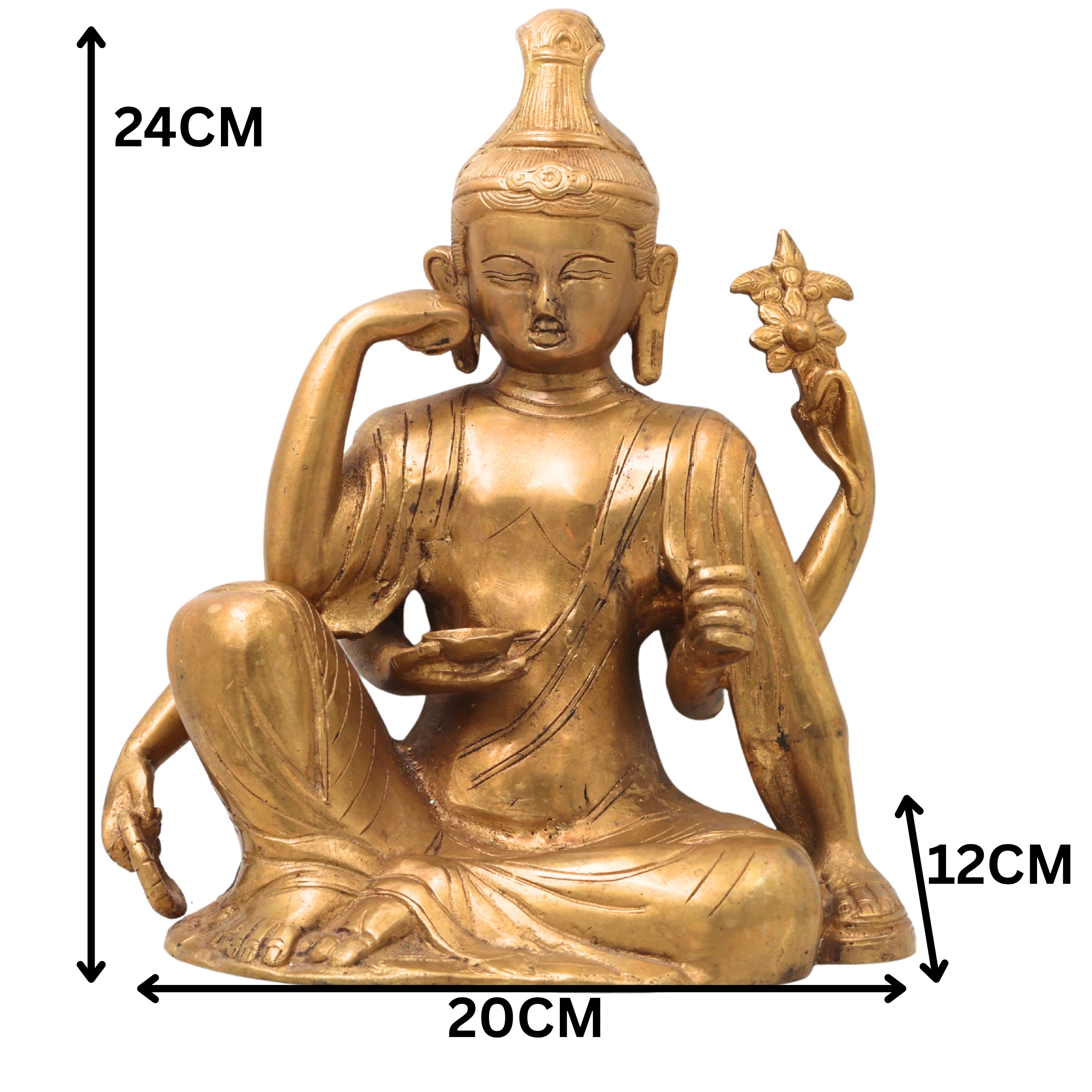 Brass Lokeshwar Buddha Idol, Avalokiteshvara Murti, Bodhisattva of Compassion Vigraha, Home & Temple Decor Statue, Peetal / Ashtadhatu Showpiece for Pooja and Gifts,Gold, 9.5 Inch, 1 Piece