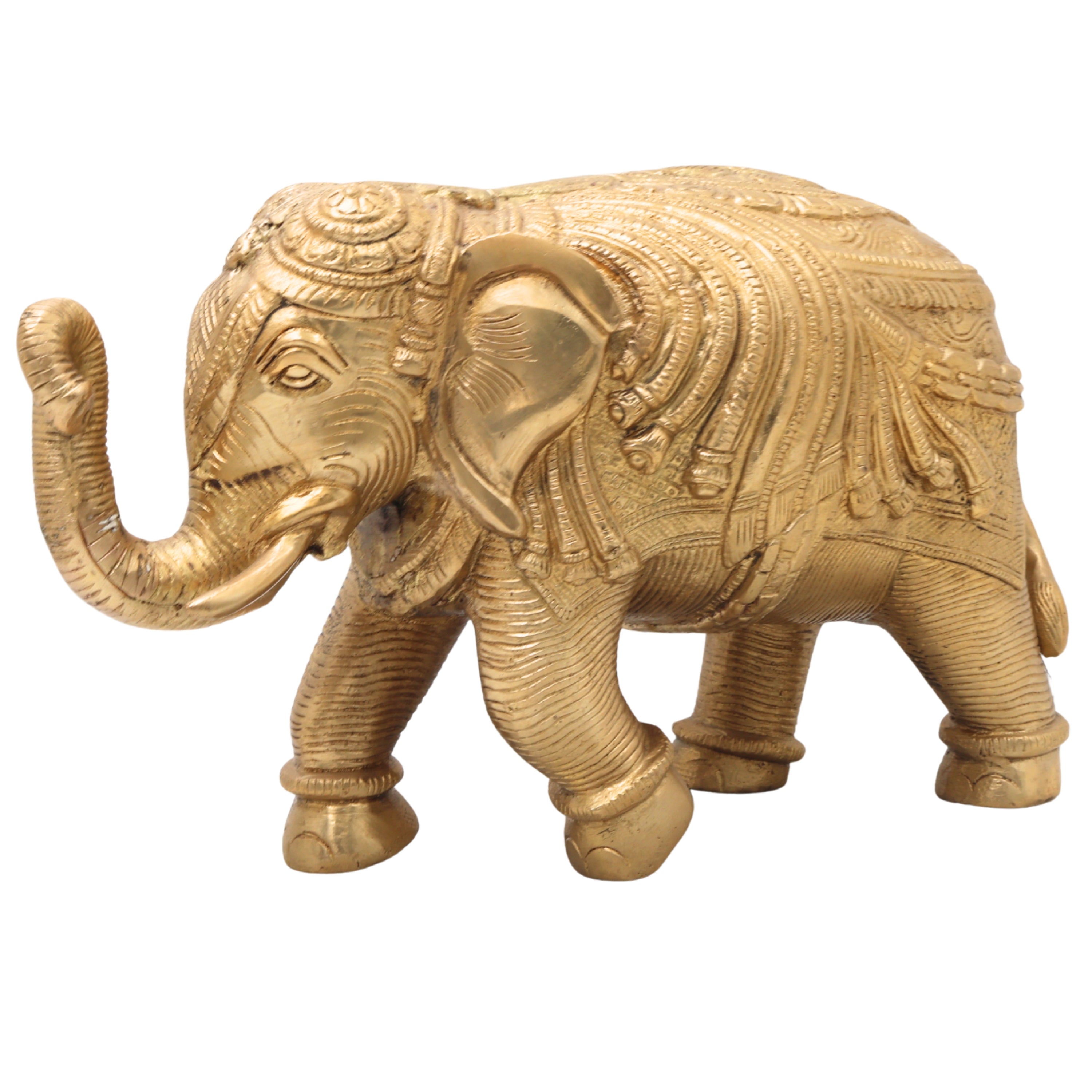 Brass Handcrafted Elephant Idol Gajraj Gajendra Kunjar Decorative Sculpture for Home Temple Pooja Vastu Good Luck Gift,Gold, 6 Inch, 1 Piece