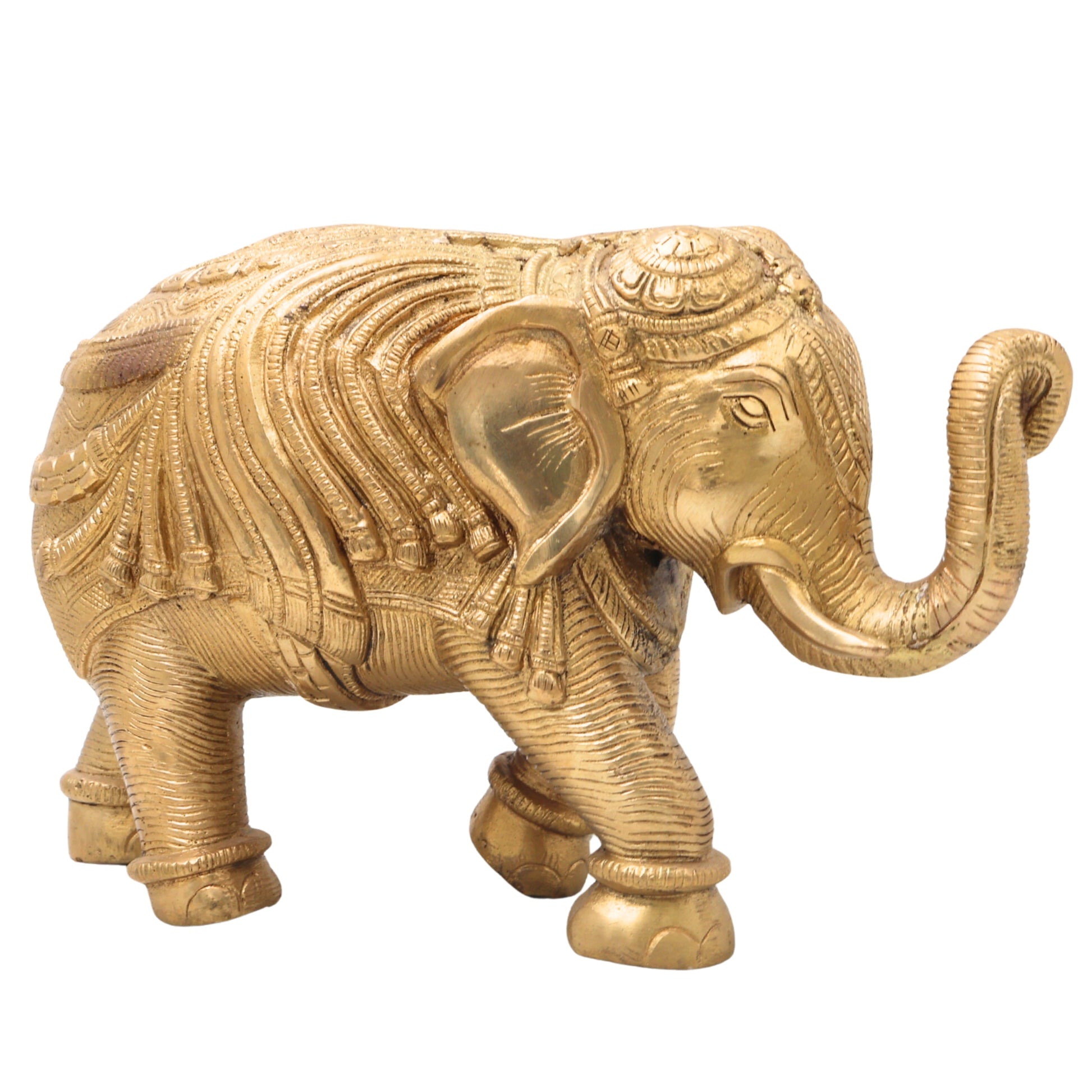 Brass Handcrafted Elephant Idol Gajraj Gajendra Kunjar Decorative Sculpture for Home Temple Pooja Vastu Good Luck Gift,Gold, 6 Inch, 1 Piece