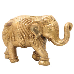 Brass Handcrafted Elephant Idol Gajraj Gajendra Kunjar Decorative Sculpture for Home Temple Pooja Vastu Good Luck Gift,Gold, 6 Inch, 1 Piece