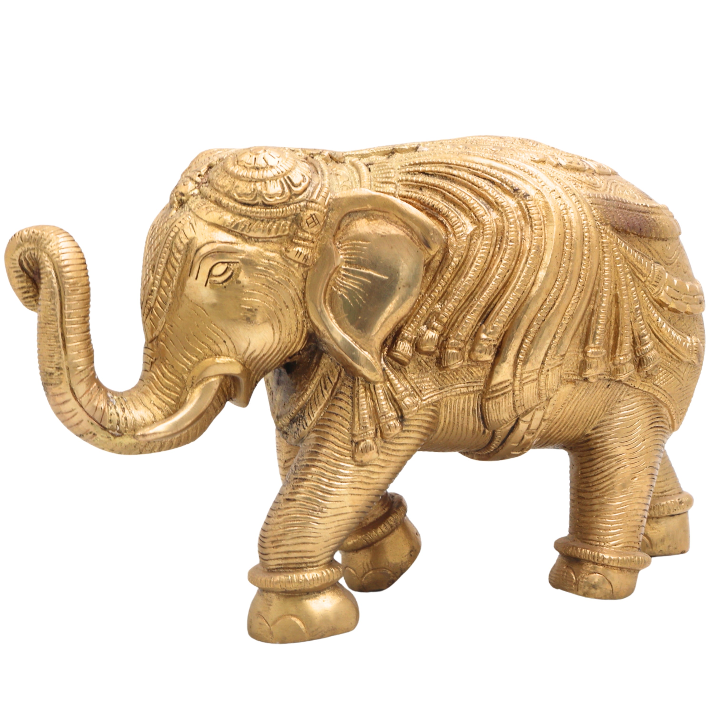 Brass Handcrafted Elephant Idol Gajraj Gajendra Kunjar Decorative Sculpture for Home Temple Pooja Vastu Good Luck Gift,Gold, 6 Inch, 1 Piece