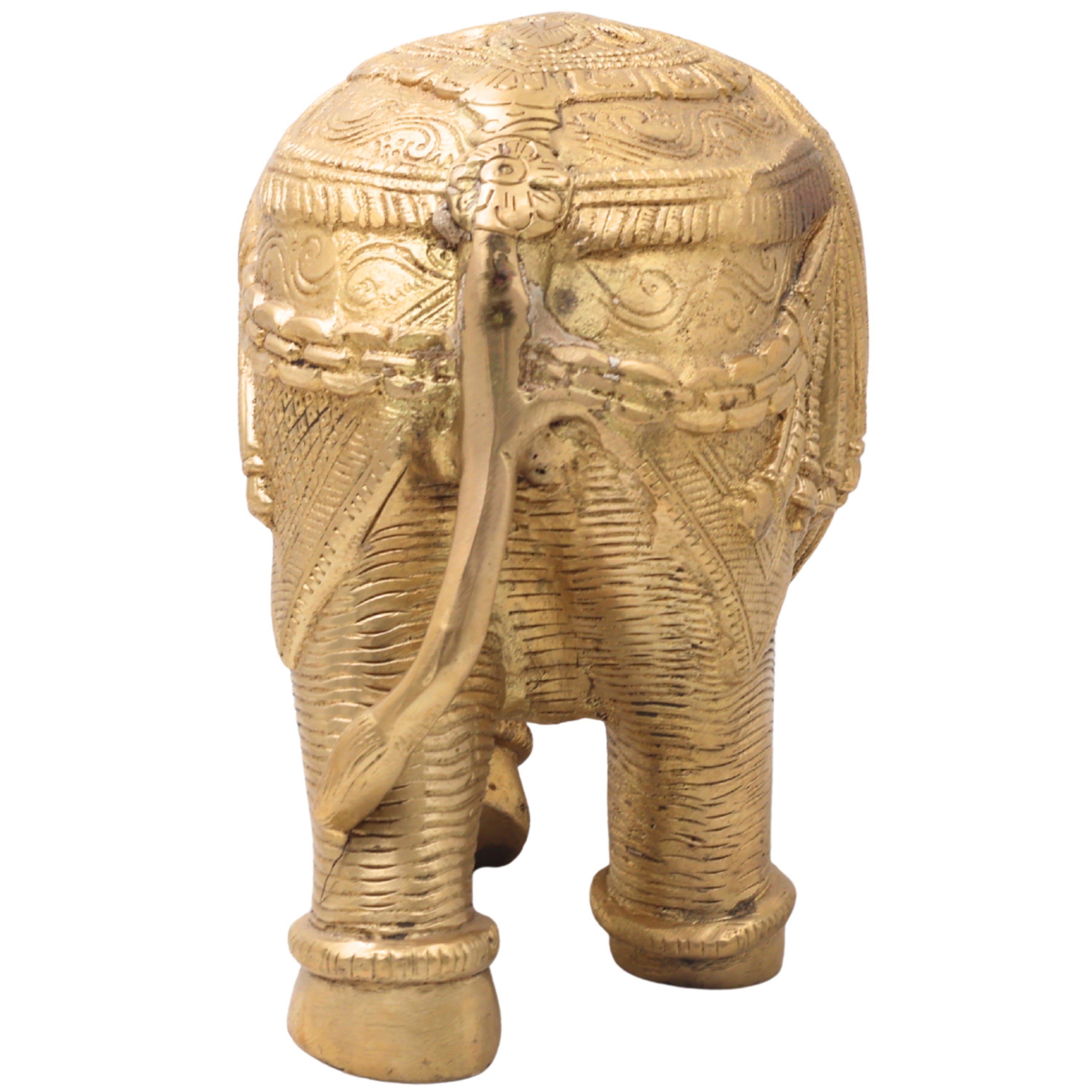 Brass Handcrafted Elephant Idol Gajraj Gajendra Kunjar Decorative Sculpture for Home Temple Pooja Vastu Good Luck Gift,Gold, 6 Inch, 1 Piece