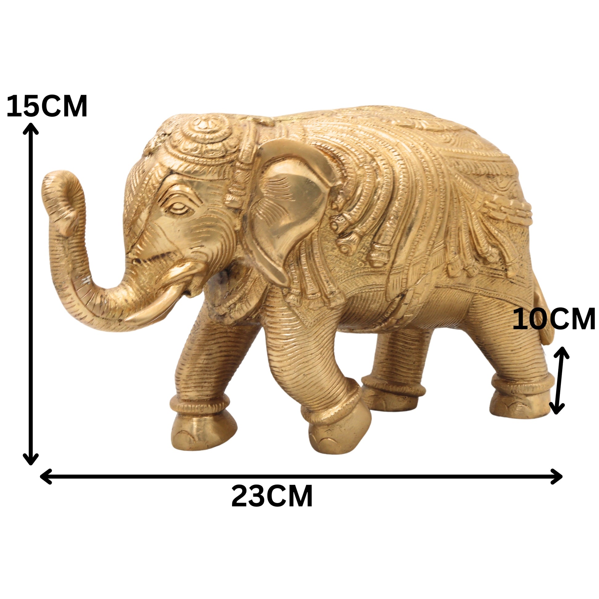 Brass Handcrafted Elephant Idol Gajraj Gajendra Kunjar Decorative Sculpture for Home Temple Pooja Vastu Good Luck Gift,Gold, 6 Inch, 1 Piece