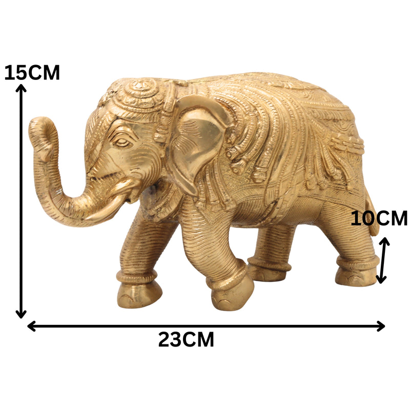Brass Handcrafted Elephant Idol Gajraj Gajendra Kunjar Decorative Sculpture for Home Temple Pooja Vastu Good Luck Gift,Gold, 6 Inch, 1 Piece