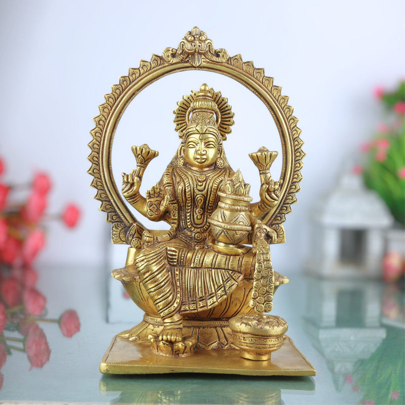 Handcrafted Brass Mahalaxmi Idol | Gajalakshmi Murti | Lakshmi Devi Statue for Pooja Room, Temple & Home Decor,Gold, 10.5 Inch, 1 Piece