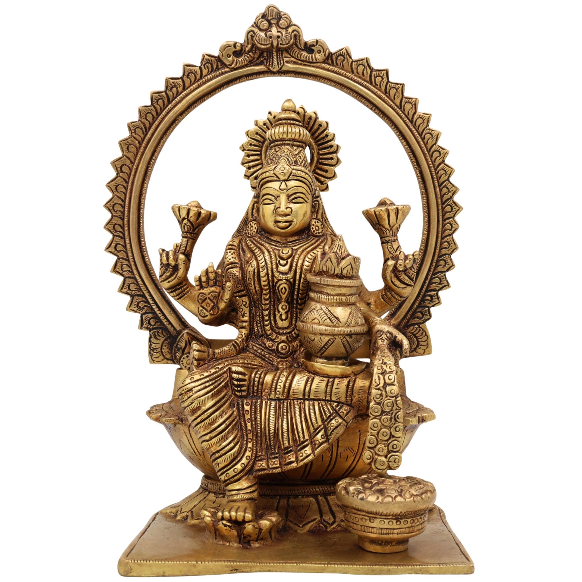 Handcrafted Brass Mahalaxmi Idol | Gajalakshmi Murti | Lakshmi Devi Statue for Pooja Room, Temple & Home Decor,Gold, 10.5 Inch, 1 Piece