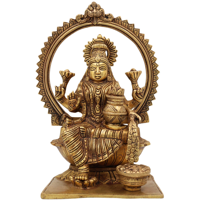 Handcrafted Brass Mahalaxmi Idol | Gajalakshmi Murti | Lakshmi Devi Statue for Pooja Room, Temple & Home Decor,Gold, 10.5 Inch, 1 Piece