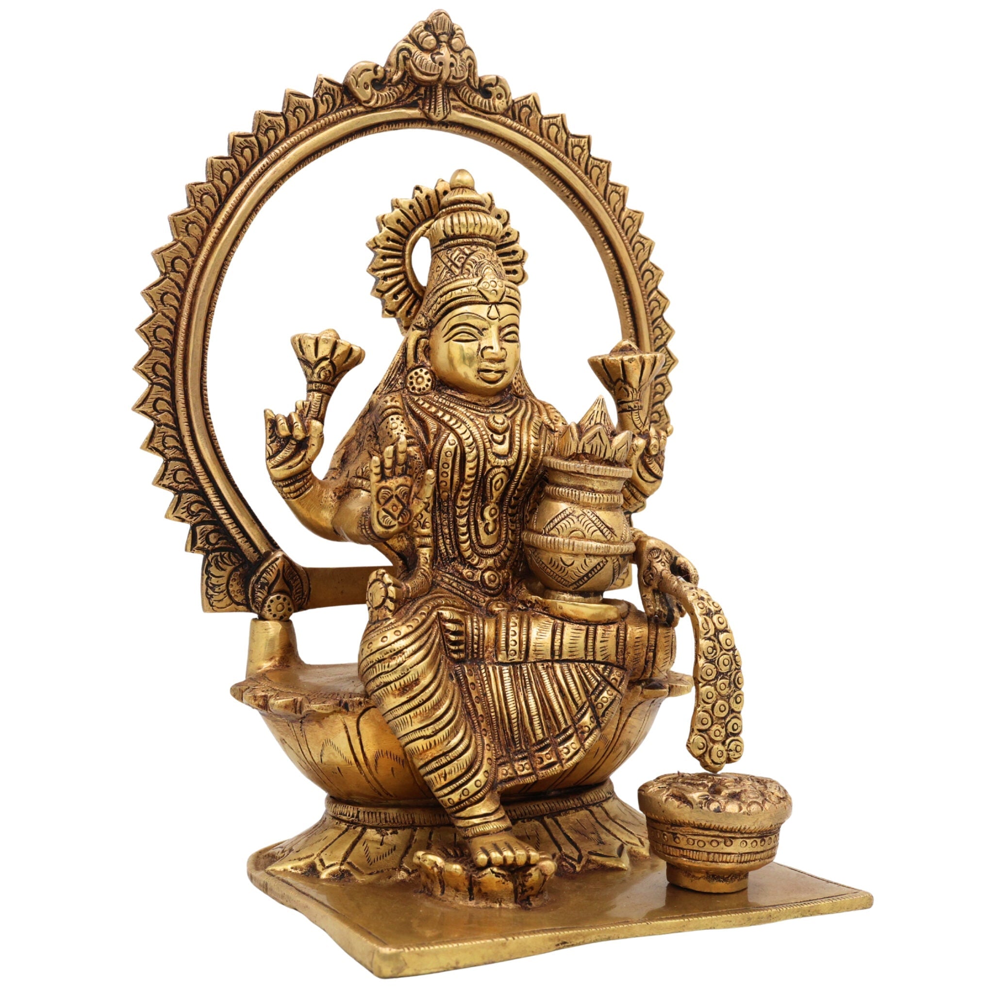 Handcrafted Brass Mahalaxmi Idol | Gajalakshmi Murti | Lakshmi Devi Statue for Pooja Room, Temple & Home Decor,Gold, 10.5 Inch, 1 Piece