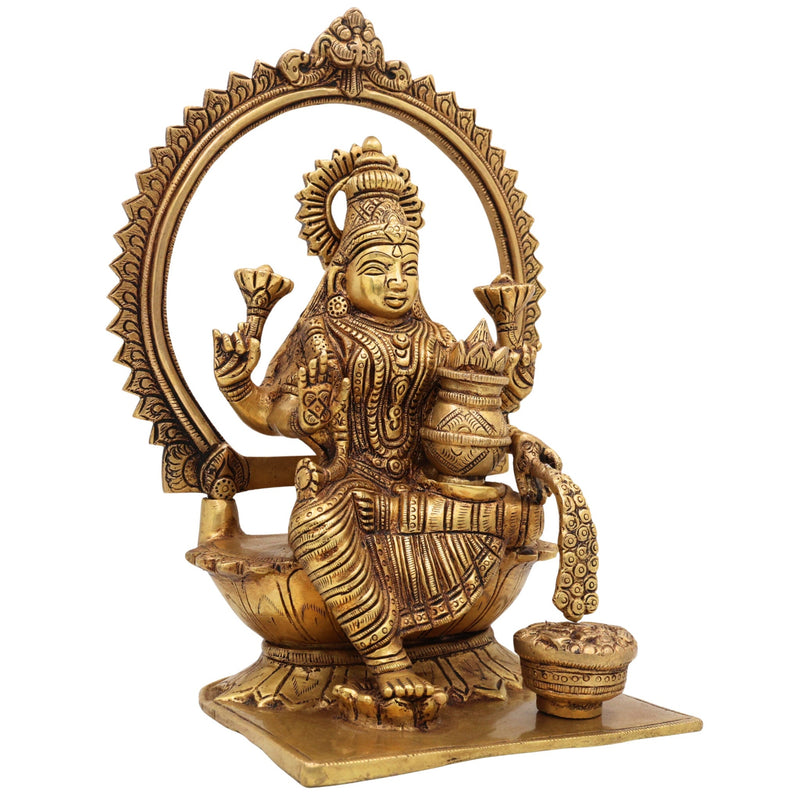 Handcrafted Brass Mahalaxmi Idol | Gajalakshmi Murti | Lakshmi Devi Statue for Pooja Room, Temple & Home Decor,Gold, 10.5 Inch, 1 Piece