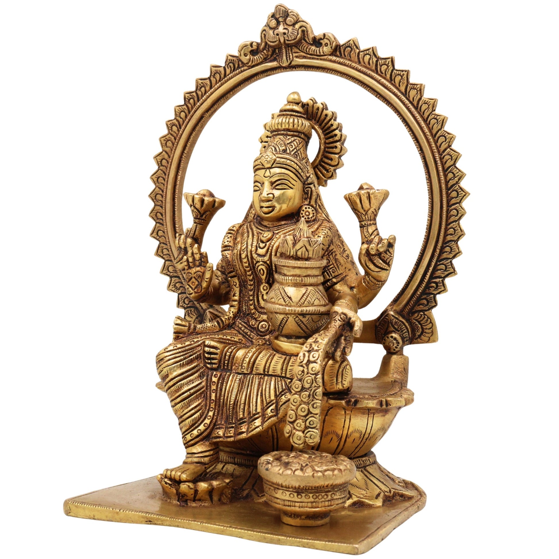 Handcrafted Brass Mahalaxmi Idol | Gajalakshmi Murti | Lakshmi Devi Statue for Pooja Room, Temple & Home Decor,Gold, 10.5 Inch, 1 Piece