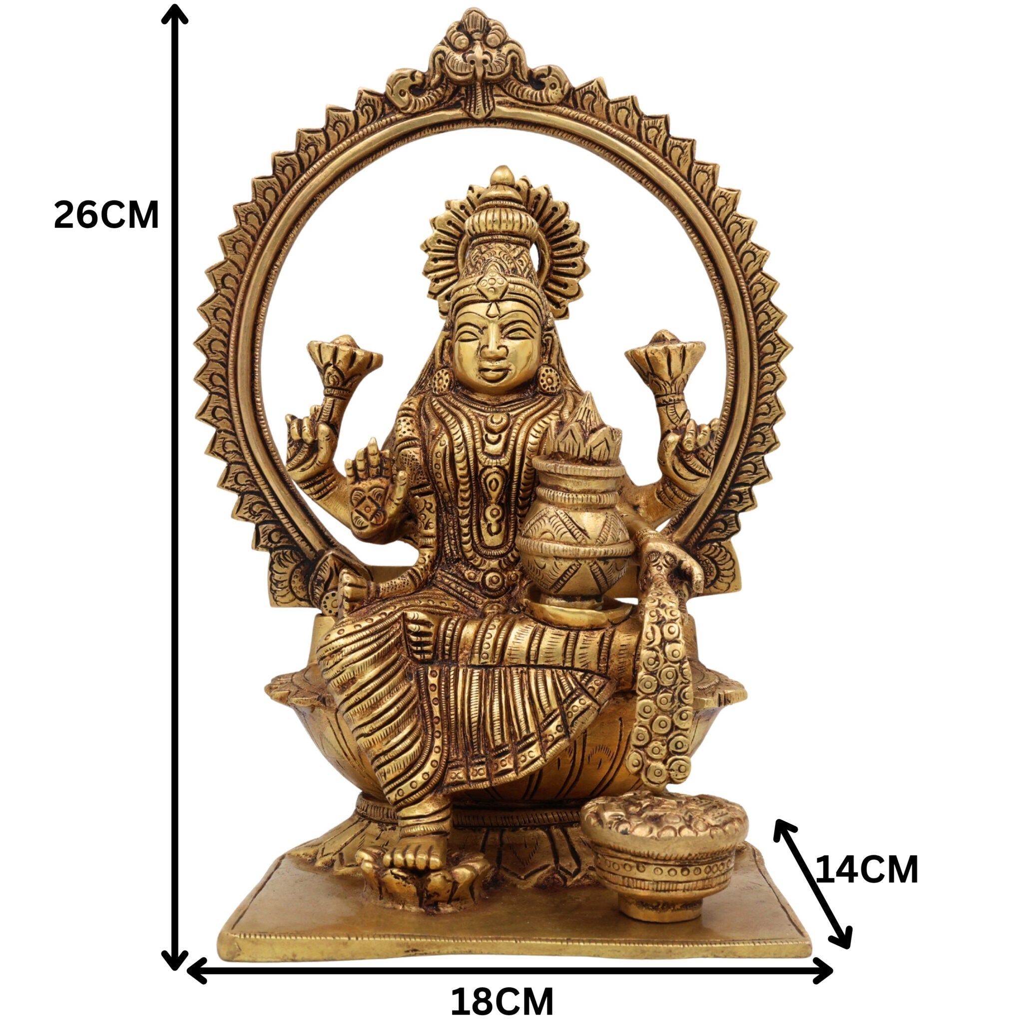 Handcrafted Brass Mahalaxmi Idol | Gajalakshmi Murti | Lakshmi Devi Statue for Pooja Room, Temple & Home Decor,Gold, 10.5 Inch, 1 Piece