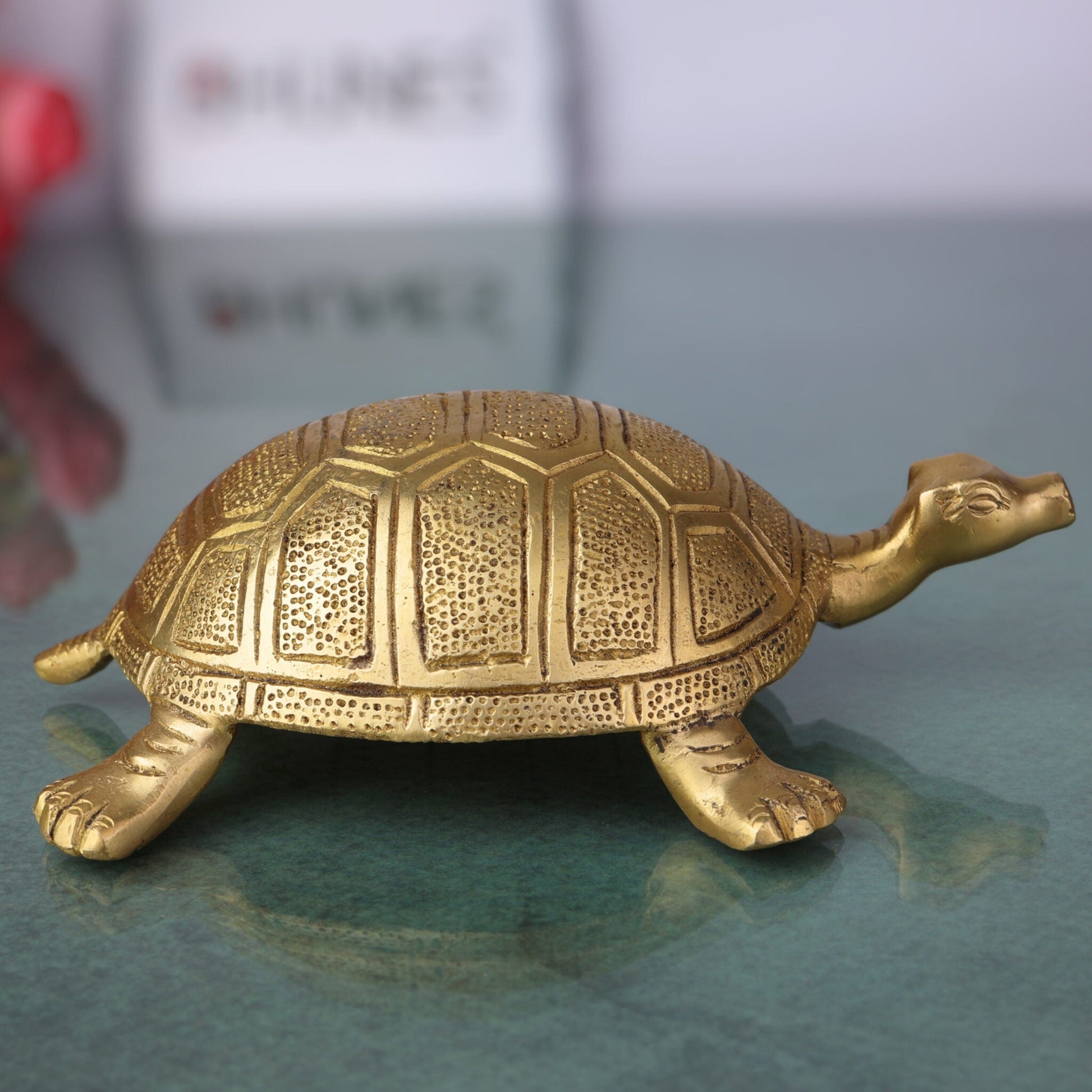 Brass Tortoise Idol, Kurma Avatar Figurine, Kachhua Statue for Vastu & Feng Shui, Long Life, Wealth, Harmony Decor,Gold, 2.5 Inch, 1 Piece